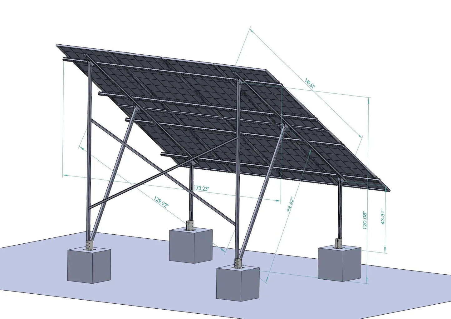 Elios Terra G8 – Système de montage au sol pour 8 panneaux 60/72 cellules (acier galvanisé, rails aluminium, garantie 5 ans) Boutique Solaire Québec